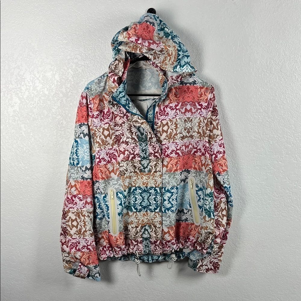 LuLaRoe Women’s Floral Multicolor Windbreaker Hoop Jacket Sz XL Outdoor Comfy